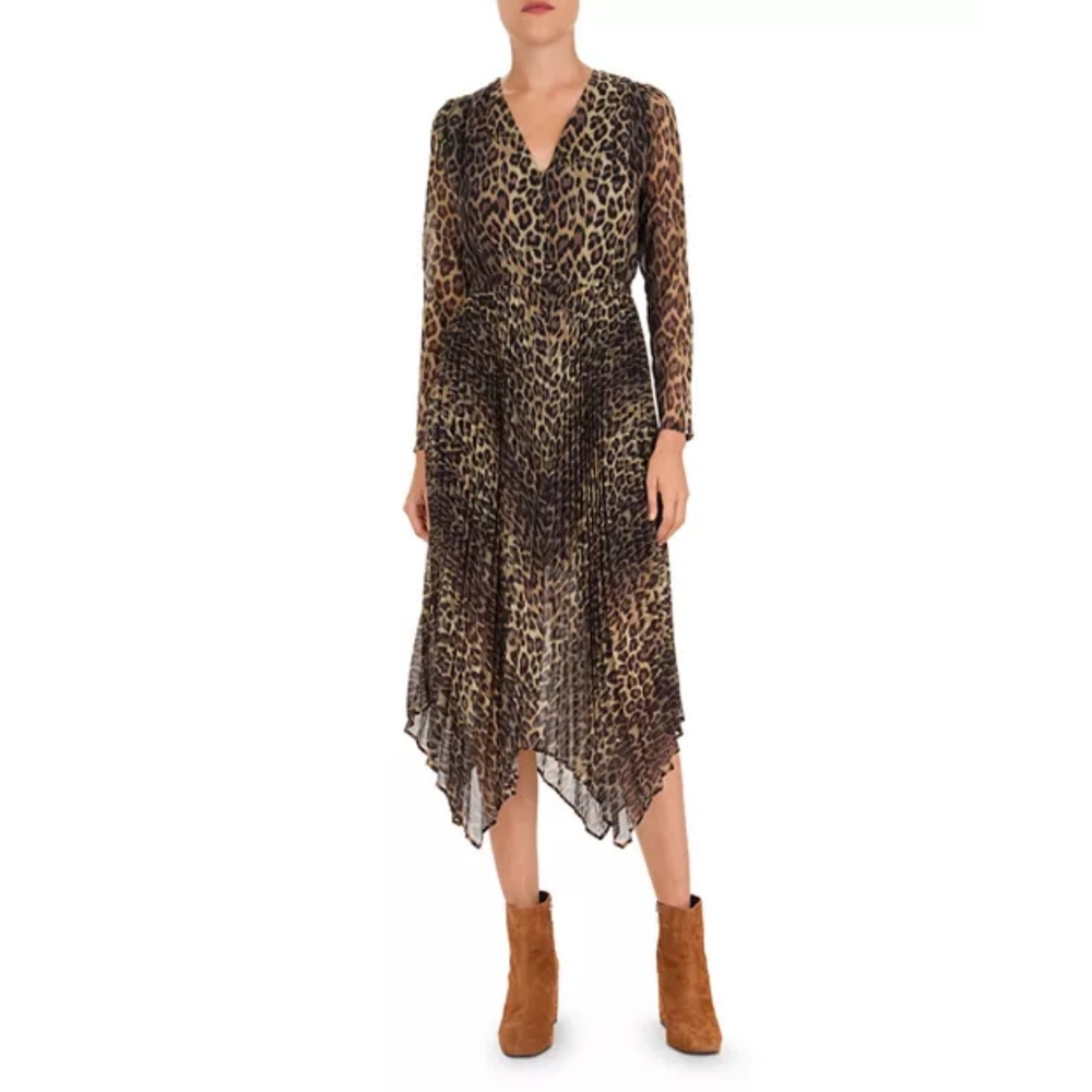 Kooples • Pleated Leopard Print Midi Dress